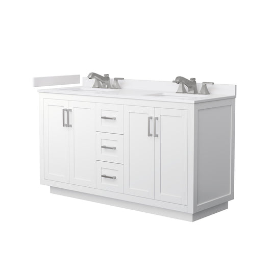 Wyndham Collection Miranda 60" Double Bathroom Vanity in White, White Cultured Marble Countertop, Undermount Square Sinks (3-Hole), Brushed Nickel Trim