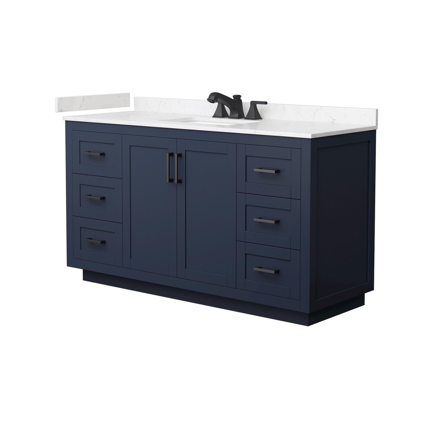 Wyndham Collection Miranda 60" Single Bathroom Vanity in Dark Blue, Carrara Cultured Marble Countertop, Undermount Square Sink (3-Hole), Matte Black Trim