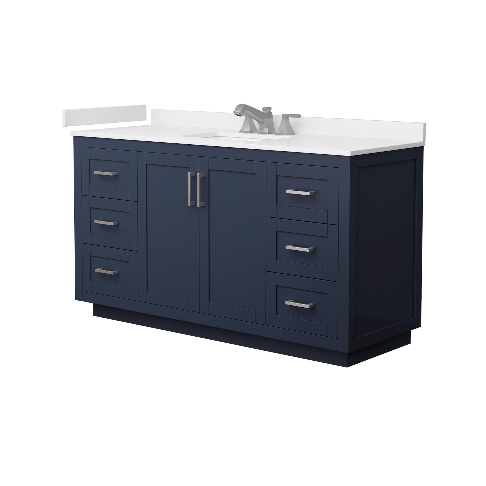Wyndham Collection Miranda 60" Single Bathroom Vanity in Dark Blue, White Cultured Marble Countertop, Undermount Square Sink (3-Hole), Brushed Nickel Trim