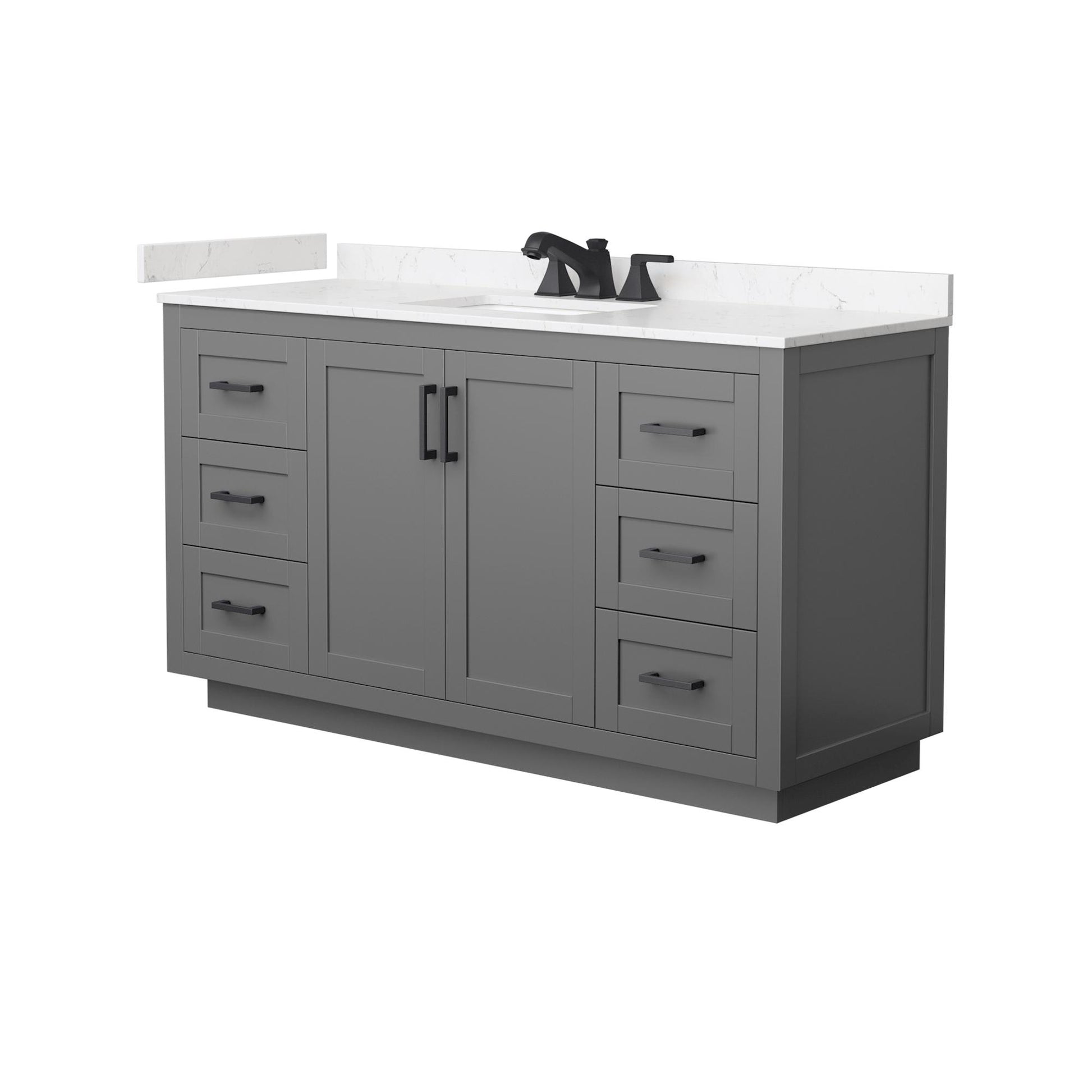Wyndham Collection Miranda 60" Single Bathroom Vanity in Dark Gray, Carrara Cultured Marble Countertop, Undermount Square Sink (3-Hole), Matte Black Trim