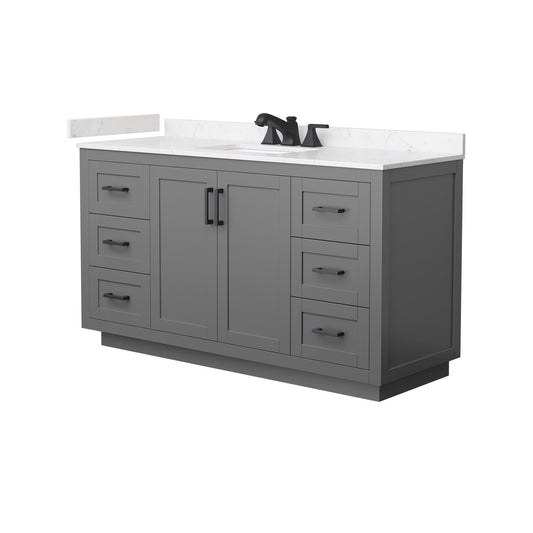 Wyndham Collection Miranda 60" Single Bathroom Vanity in Dark Gray, Carrara Cultured Marble Countertop, Undermount Square Sink (3-Hole), Matte Black Trim