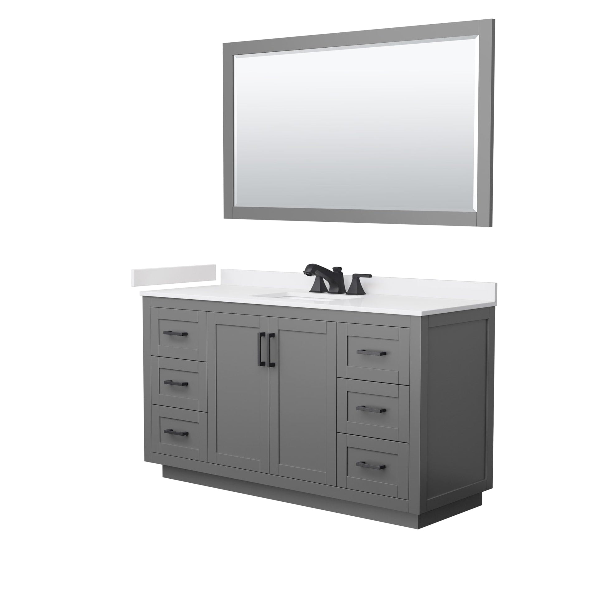 Wyndham Collection Miranda 60" Single Bathroom Vanity in Dark Gray, White Cultured Marble Countertop, Undermount Square Sink (3-Hole), Matte Black Trim and 58" Mirror