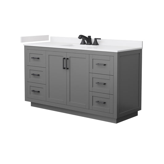 Wyndham Collection Miranda 60" Single Bathroom Vanity in Dark Gray, White Cultured Marble Countertop, Undermount Square Sink (3-Hole), Matte Black Trim