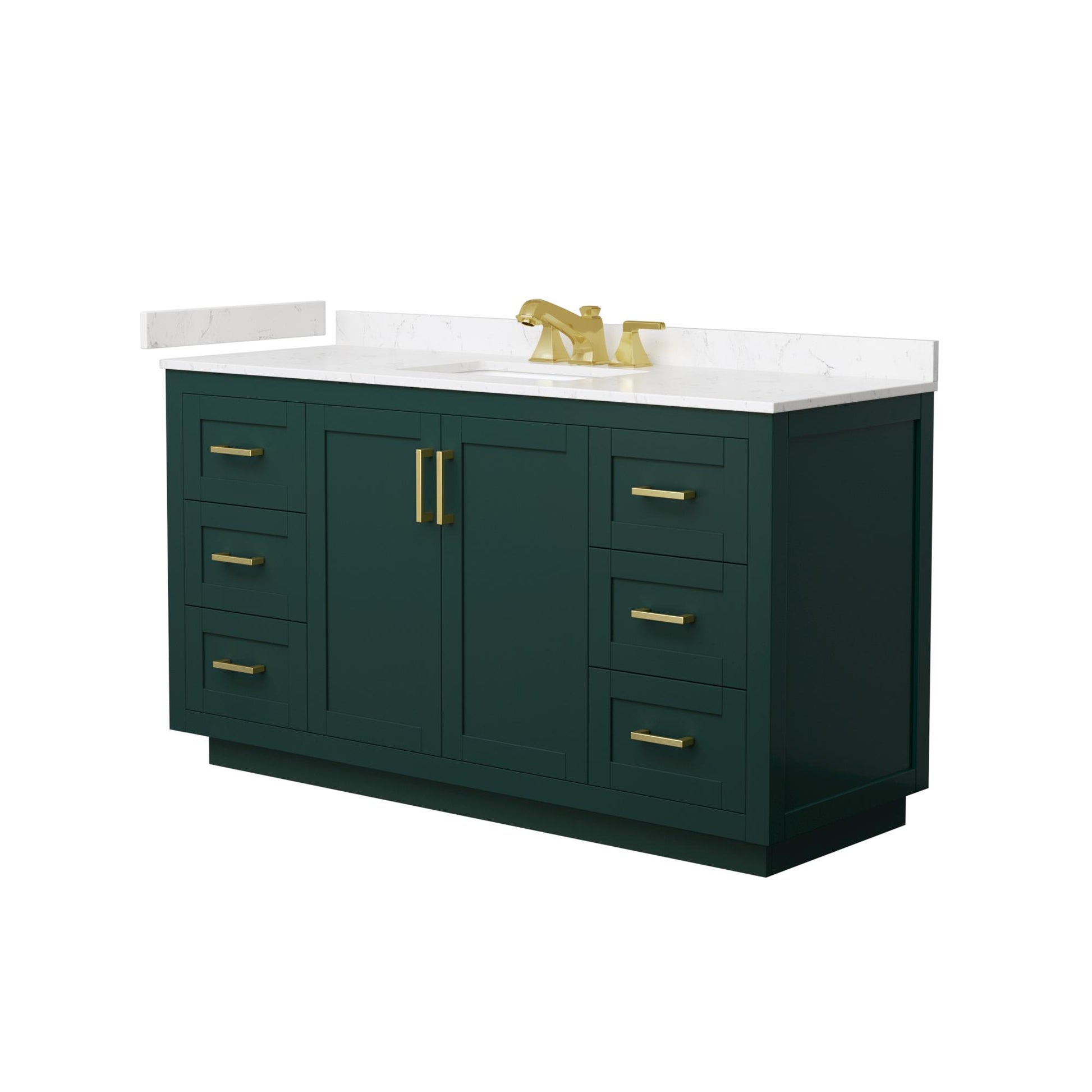 Wyndham Collection Miranda 60" Single Bathroom Vanity in Green, Carrara Cultured Marble Countertop, Undermount Square Sink (3-Hole), Brushed Gold Trim