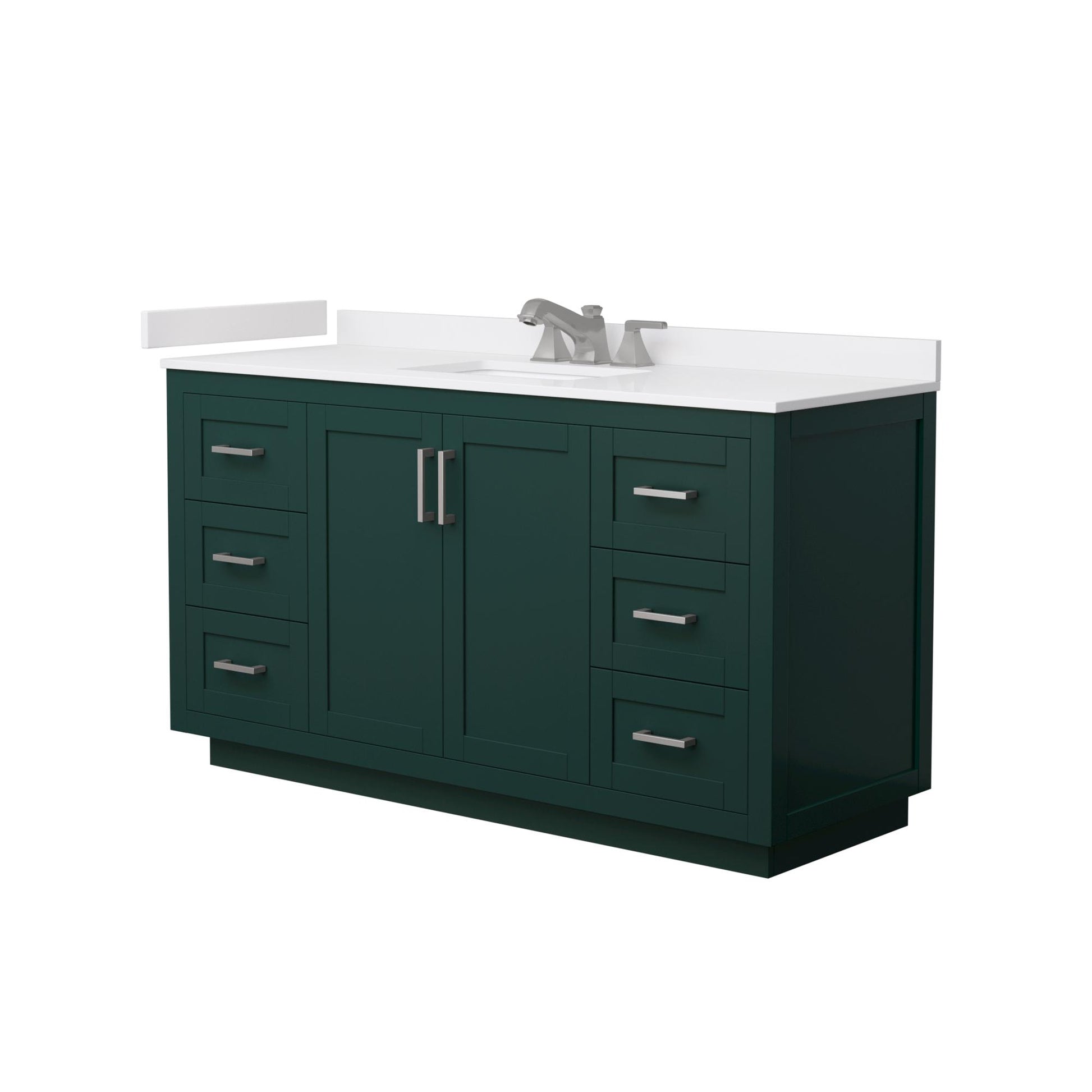 Wyndham Collection Miranda 60" Single Bathroom Vanity in Green, White Cultured Marble Countertop, Undermount Square Sink (3-Hole), Brushed Nickel Trim