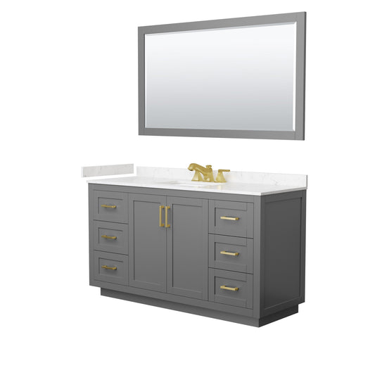 Wyndham Collection Miranda 60" Single Bathroom Vanity in Dark Gray, Carrara Cultured Marble Countertop, Undermount Square Sink (3-Hole), Brushed Gold Trim and 58" Mirror