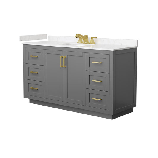 Wyndham Collection Miranda 60" Single Bathroom Vanity in Dark Gray, Carrara Cultured Marble Countertop, Undermount Square Sink (3-Hole), Brushed Gold Trim