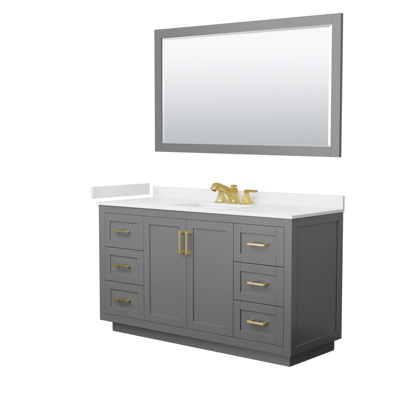 Wyndham Collection Miranda 60" Single Bathroom Vanity in Dark Gray, White Cultured Marble Countertop, Undermount Square Sink (3-Hole), Brushed Gold Trim and 58" Mirror