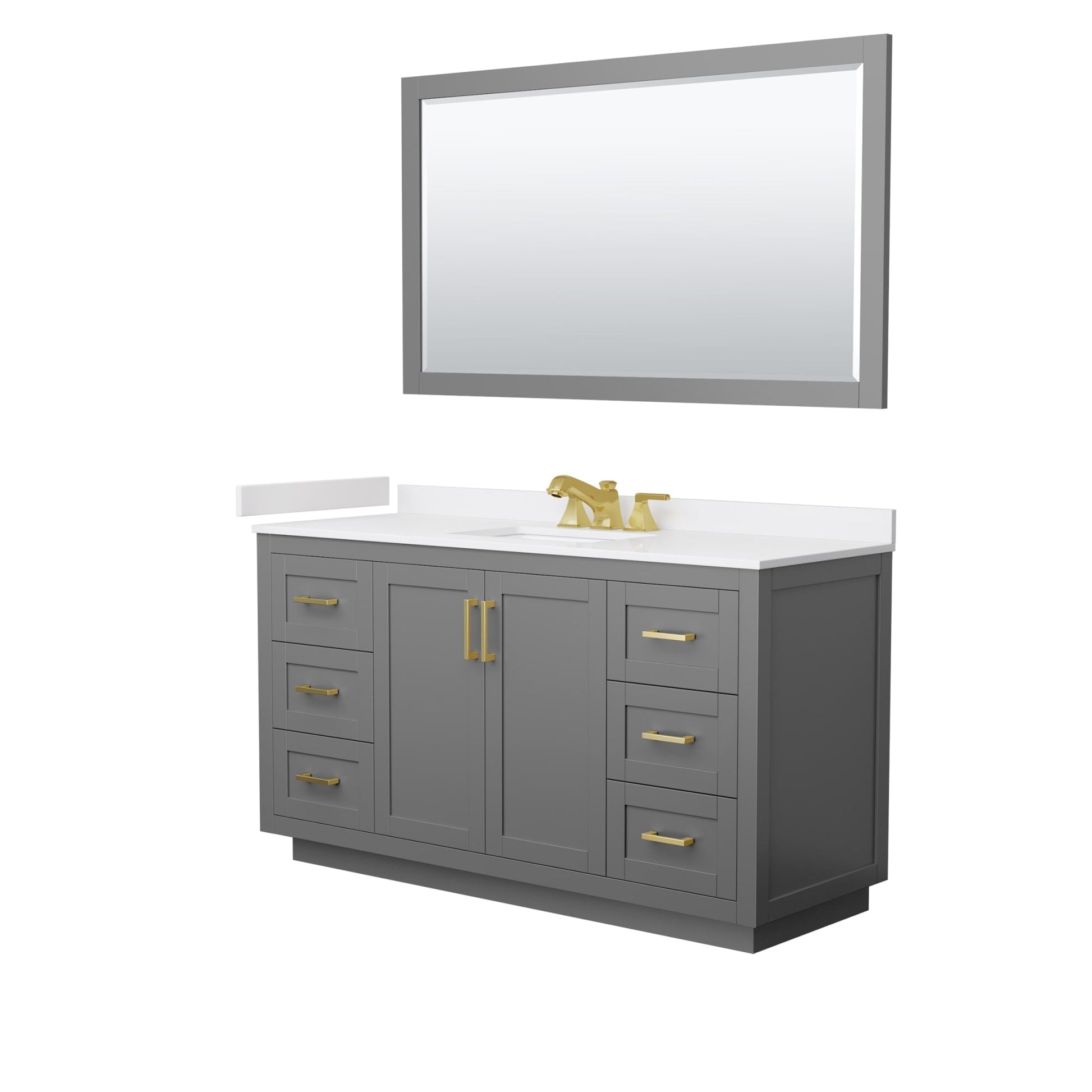 Wyndham Collection Miranda 60" Single Bathroom Vanity in Dark Gray, White Cultured Marble Countertop, Undermount Square Sink (3-Hole), Brushed Gold Trim and 58" Mirror