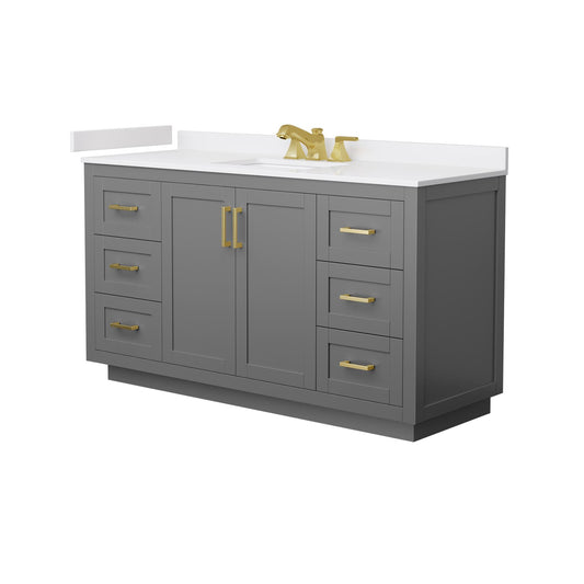 Wyndham Collection Miranda 60" Single Bathroom Vanity in Dark Gray, White Cultured Marble Countertop, Undermount Square Sink (3-Hole), Brushed Gold Trim