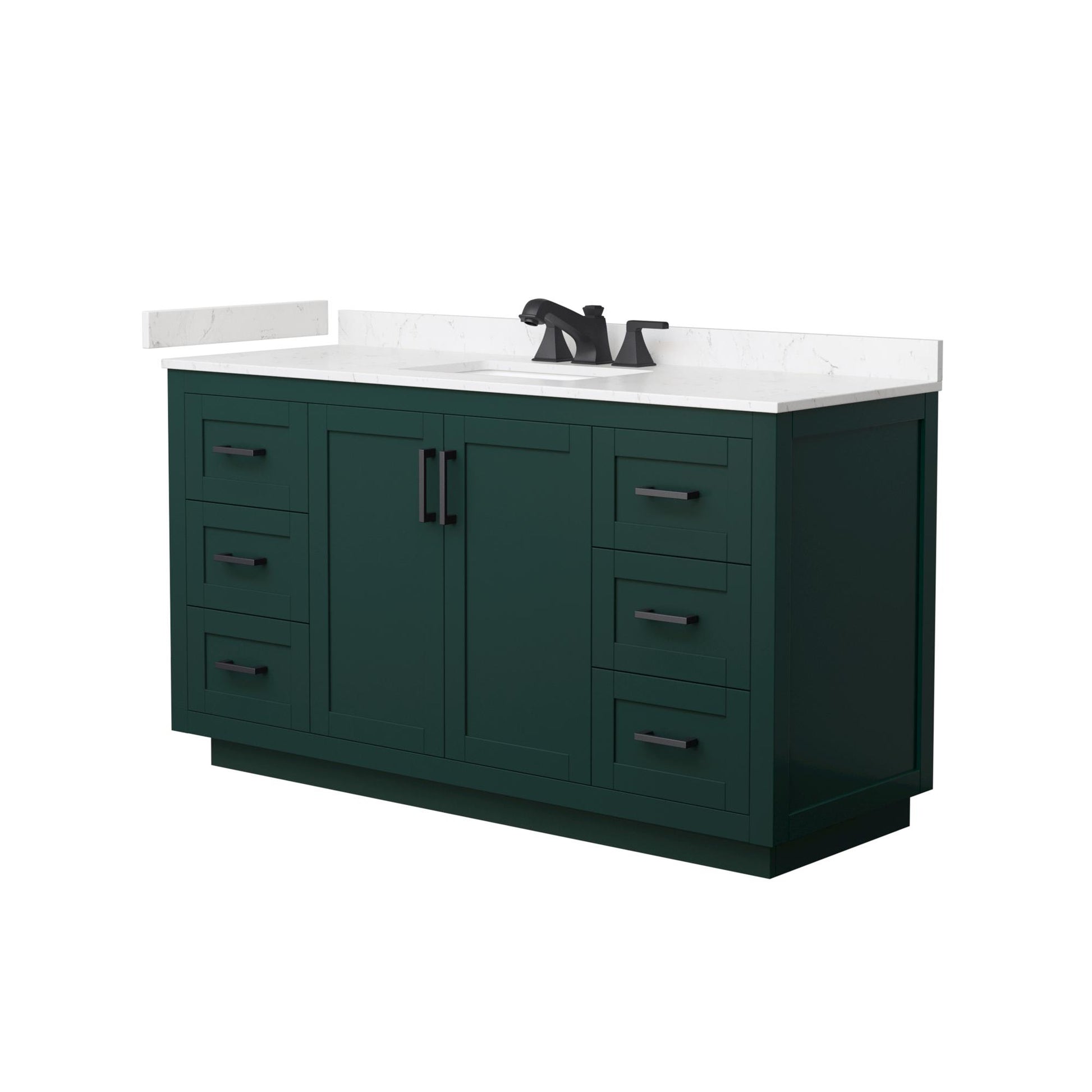 Wyndham Collection Miranda 60" Single Bathroom Vanity in Green, Carrara Cultured Marble Countertop, Undermount Square Sink (3-Hole), Matte Black Trim