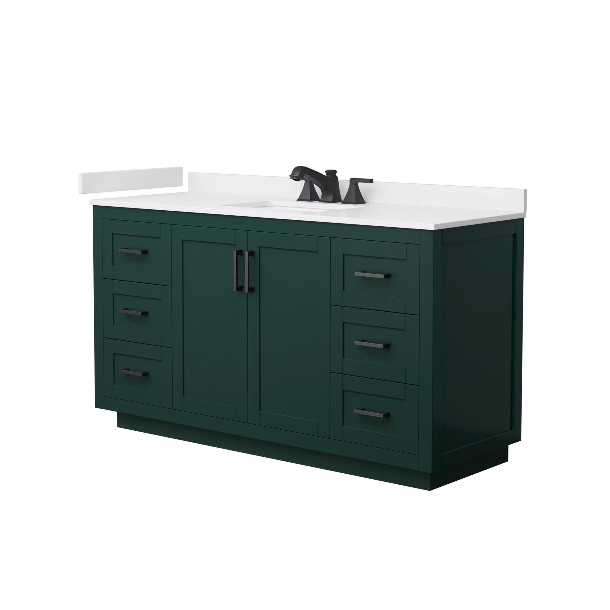 Wyndham Collection Miranda 60" Single Bathroom Vanity in Green, White Cultured Marble Countertop, Undermount Square Sink (3-Hole), Matte Black Trim