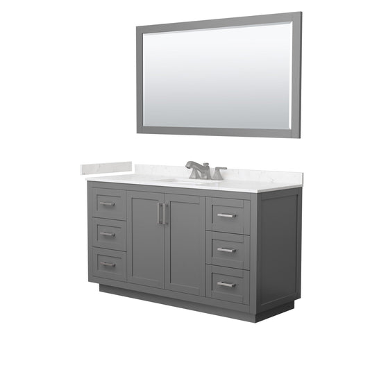 Wyndham Collection Miranda 60" Single Bathroom Vanity in Dark Gray, Carrara Cultured Marble Countertop, Undermount Square Sink (3-Hole), Brushed Nickel Trim and 58" Mirror