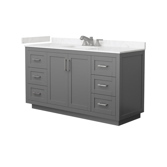 Wyndham Collection Miranda 60" Single Bathroom Vanity in Dark Gray, Carrara Cultured Marble Countertop, Undermount Square Sink (3-Hole), Brushed Nickel Trim