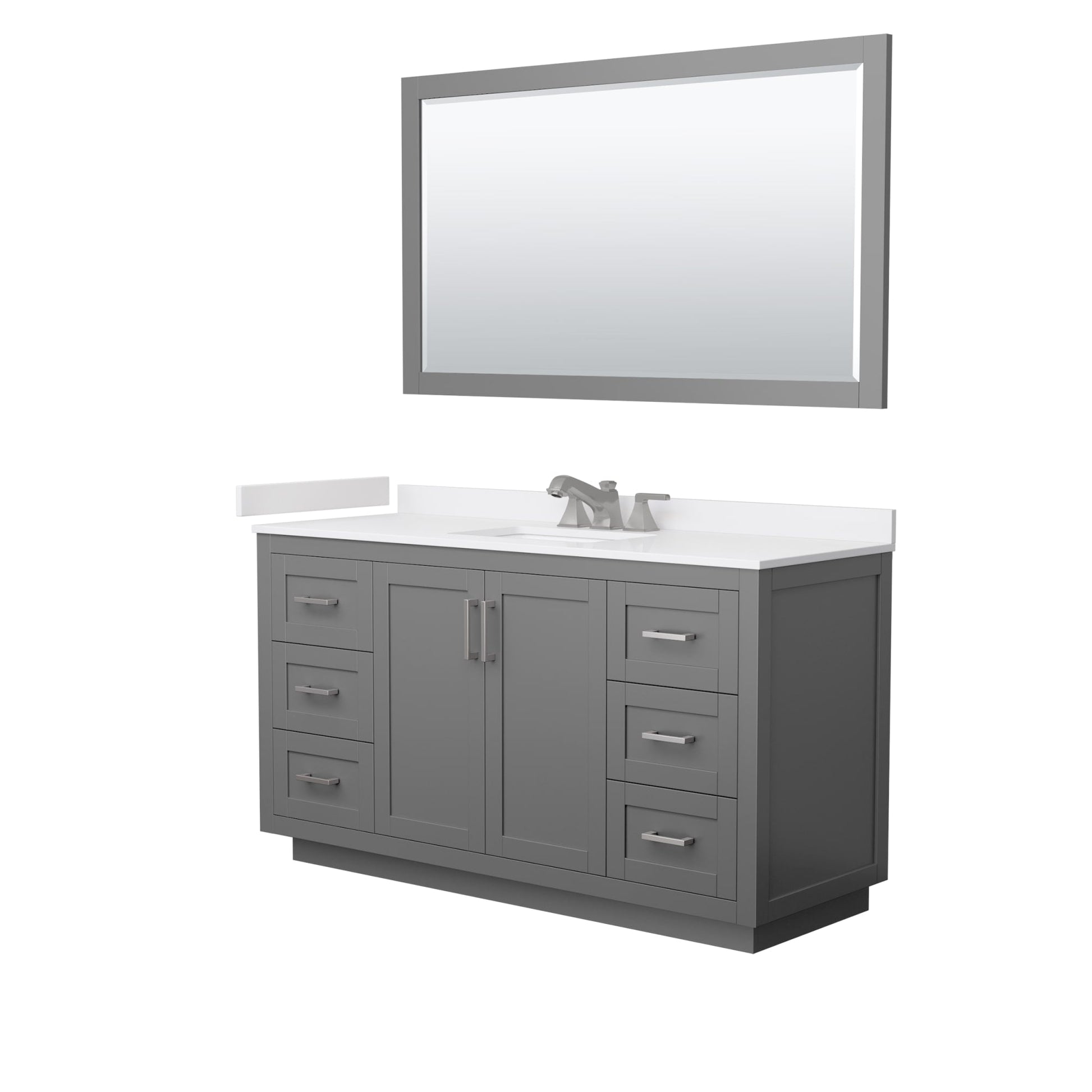 Wyndham Collection Miranda 60" Single Bathroom Vanity in Dark Gray, White Cultured Marble Countertop, Undermount Square Sink (3-Hole), Brushed Nickel Trim and 58" Mirror
