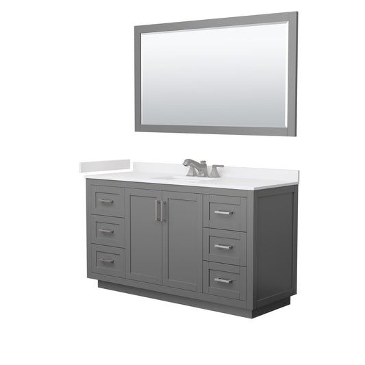 Wyndham Collection Miranda 60" Single Bathroom Vanity in Dark Gray, White Cultured Marble Countertop, Undermount Square Sink (3-Hole), Brushed Nickel Trim and 58" Mirror