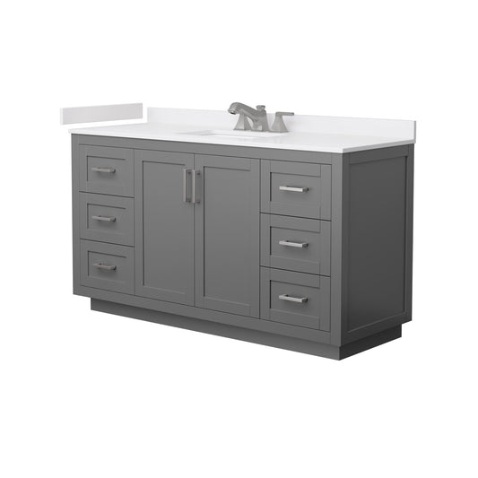 Wyndham Collection Miranda 60" Single Bathroom Vanity in Dark Gray, White Cultured Marble Countertop, Undermount Square Sink (3-Hole), Brushed Nickel Trim