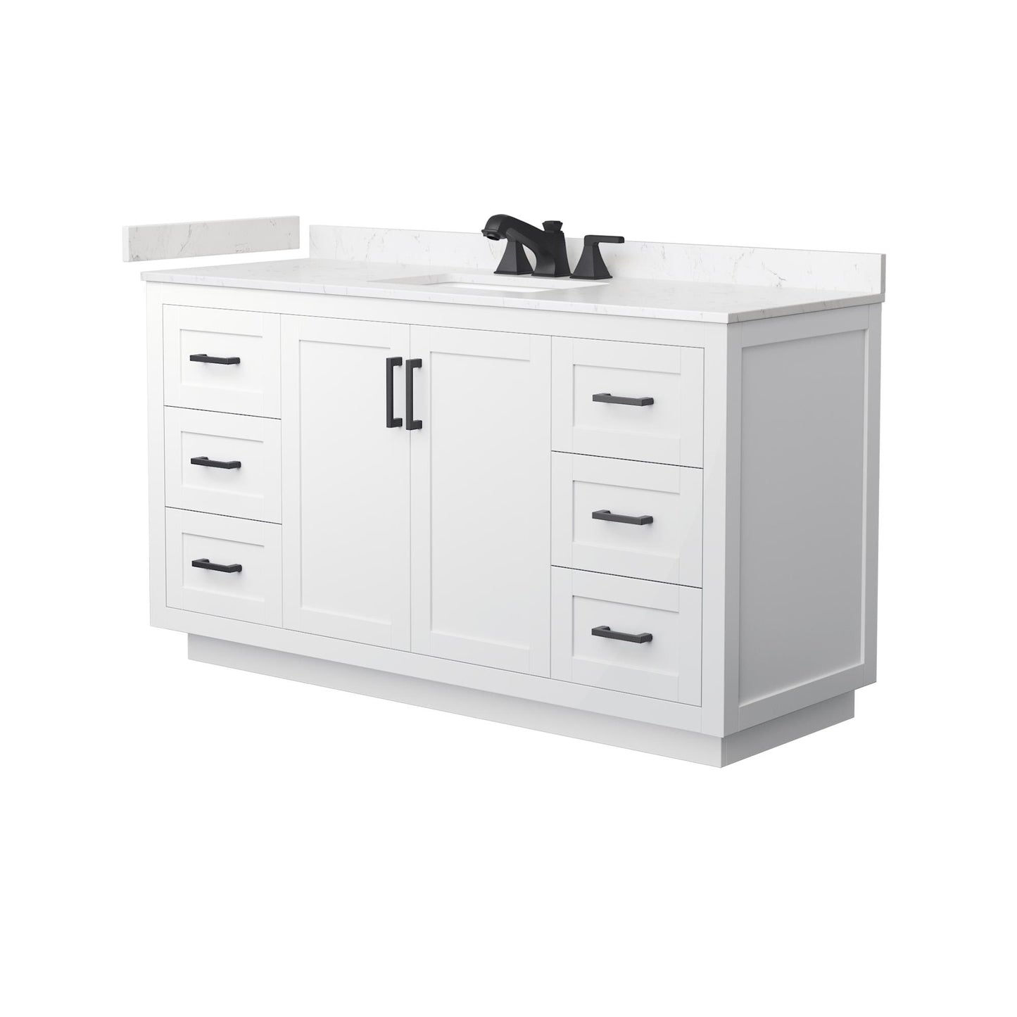 Wyndham Collection Miranda 60" Single Bathroom Vanity in White, Carrara Cultured Marble Countertop, Undermount Square Sink (3-Hole), Matte Black Trim