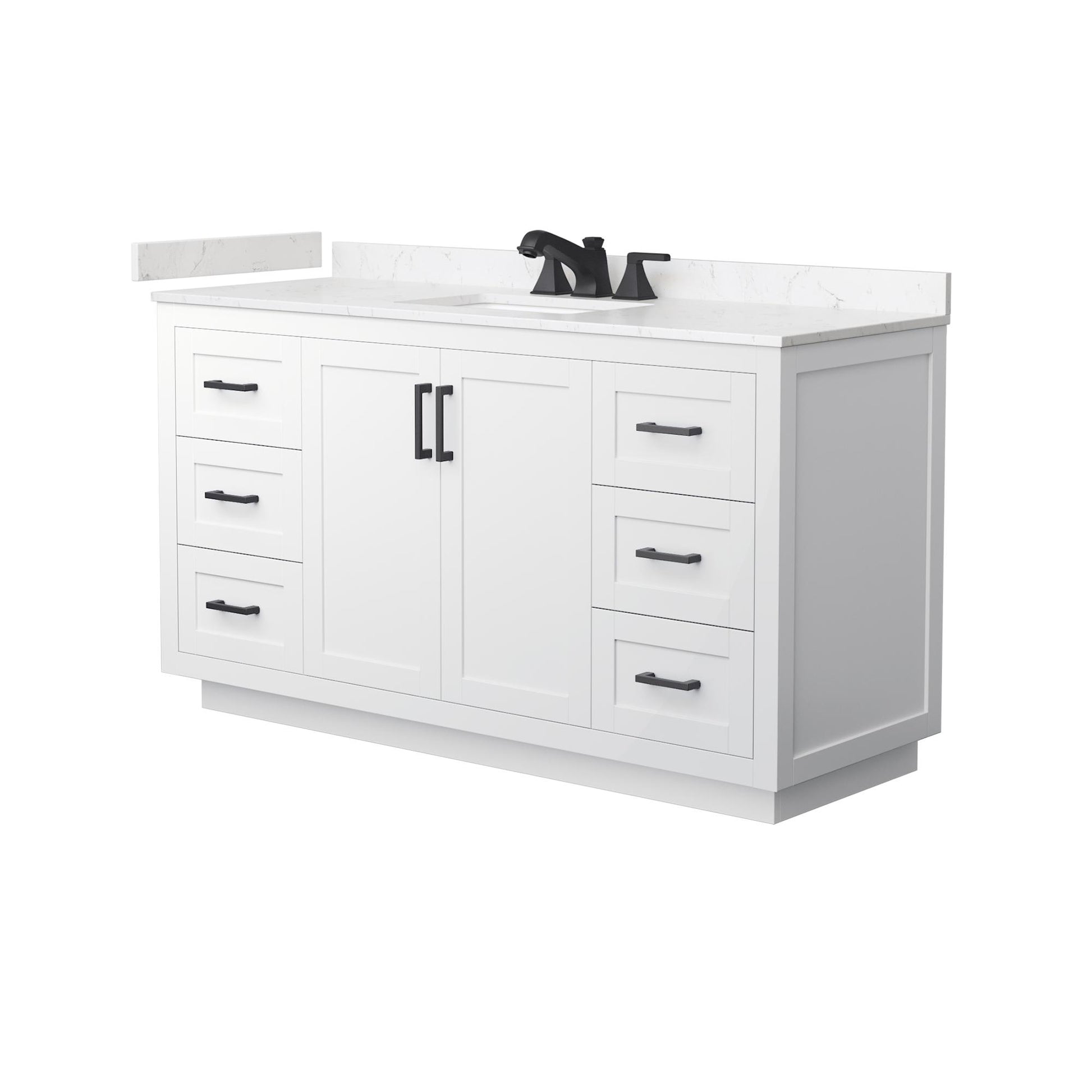 Wyndham Collection Miranda 60" Single Bathroom Vanity in White, Carrara Cultured Marble Countertop, Undermount Square Sink (3-Hole), Matte Black Trim