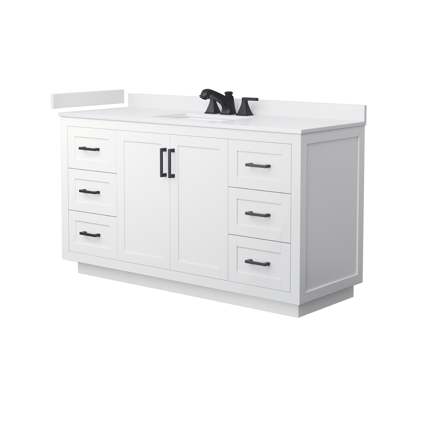 Wyndham Collection Miranda 60" Single Bathroom Vanity in White, White Cultured Marble Countertop, Undermount Square Sink (3-Hole), Matte Black Trim
