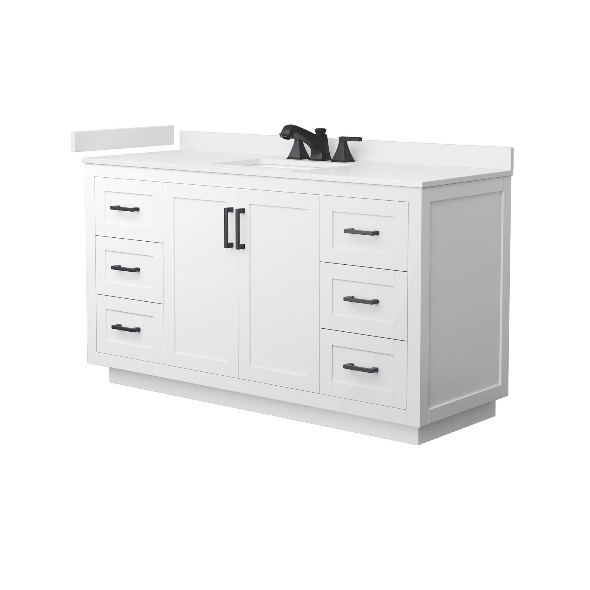 Wyndham Collection Miranda 60" Single Bathroom Vanity in White, White Cultured Marble Countertop, Undermount Square Sink (3-Hole), Matte Black Trim