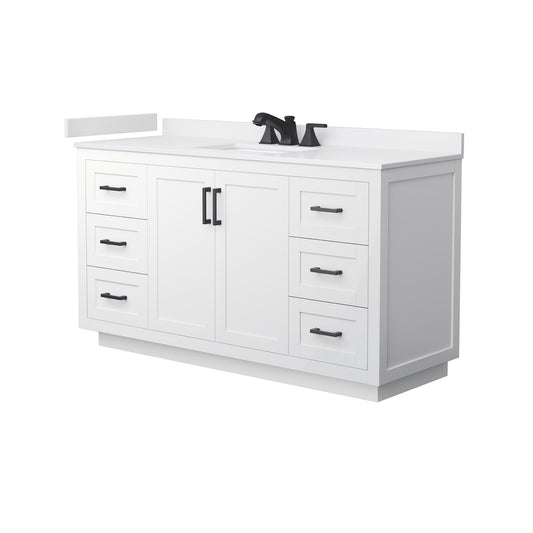 Wyndham Collection Miranda 60" Single Bathroom Vanity in White, White Cultured Marble Countertop, Undermount Square Sink (3-Hole), Matte Black Trim