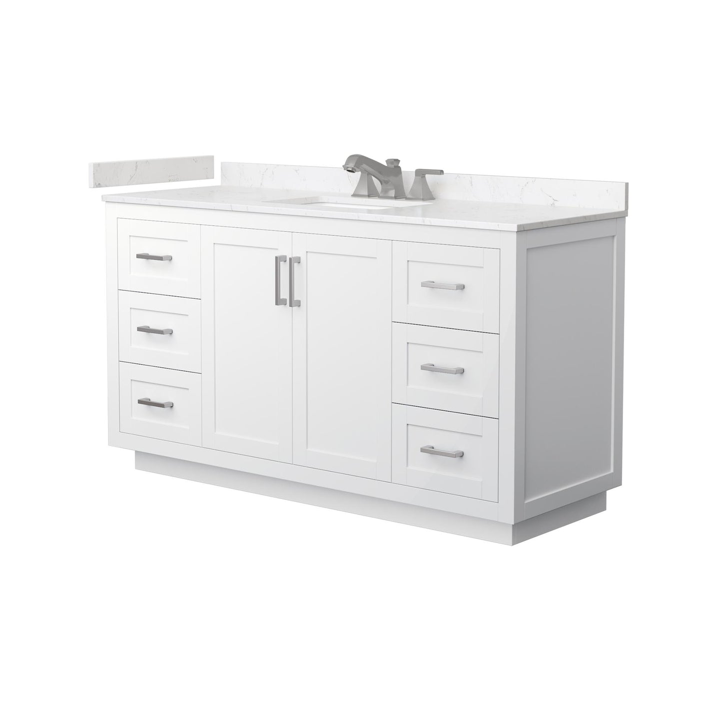 Wyndham Collection Miranda 60" Single Bathroom Vanity in White, Carrara Cultured Marble Countertop, Undermount Square Sink (3-Hole), Brushed Nickel Trim