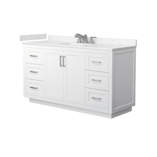 Wyndham Collection Miranda 60" Single Bathroom Vanity in White, Carrara Cultured Marble Countertop, Undermount Square Sink (3-Hole), Brushed Nickel Trim