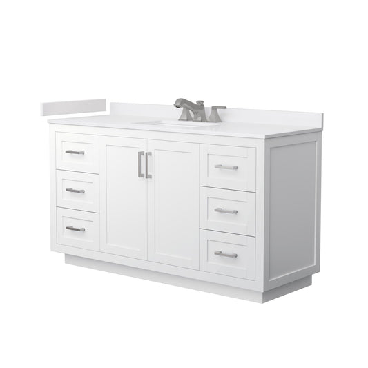 Wyndham Collection Miranda 60" Single Bathroom Vanity in White, White Cultured Marble Countertop, Undermount Square Sink (3-Hole), Brushed Nickel Trim