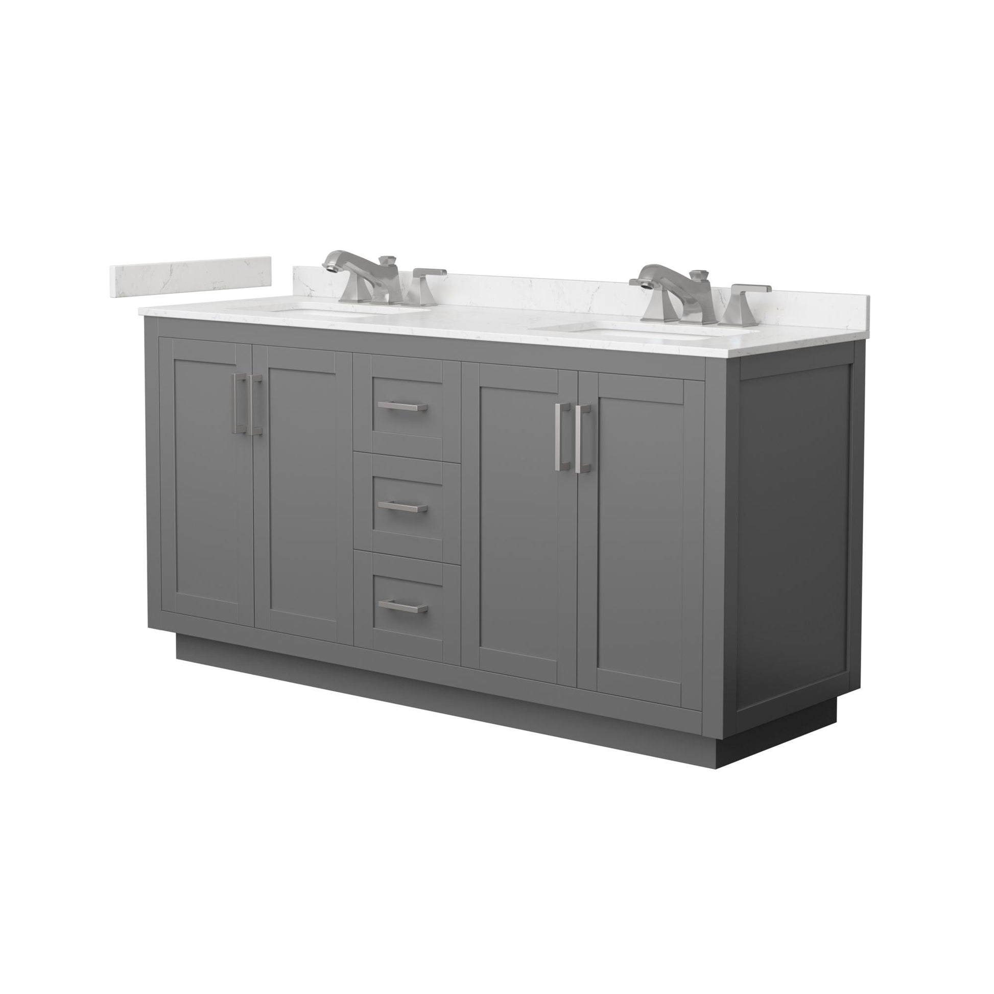 Wyndham Collection Miranda 66" Double Bathroom Vanity in Dark Gray, Carrara Cultured Marble Countertop, Undermount Square Sinks (3-Hole), Brushed Nickel Trim