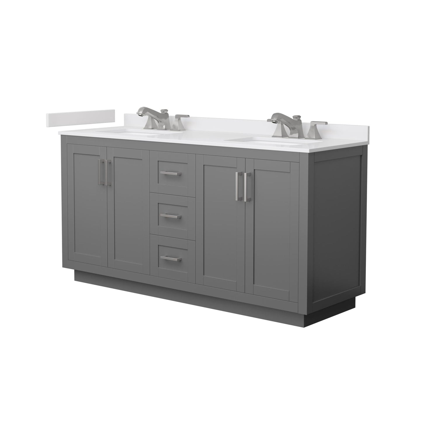 Wyndham Collection Miranda 66" Double Bathroom Vanity in Dark Gray, White Cultured Marble Countertop, Undermount Square Sinks (3-Hole), Brushed Nickel Trim