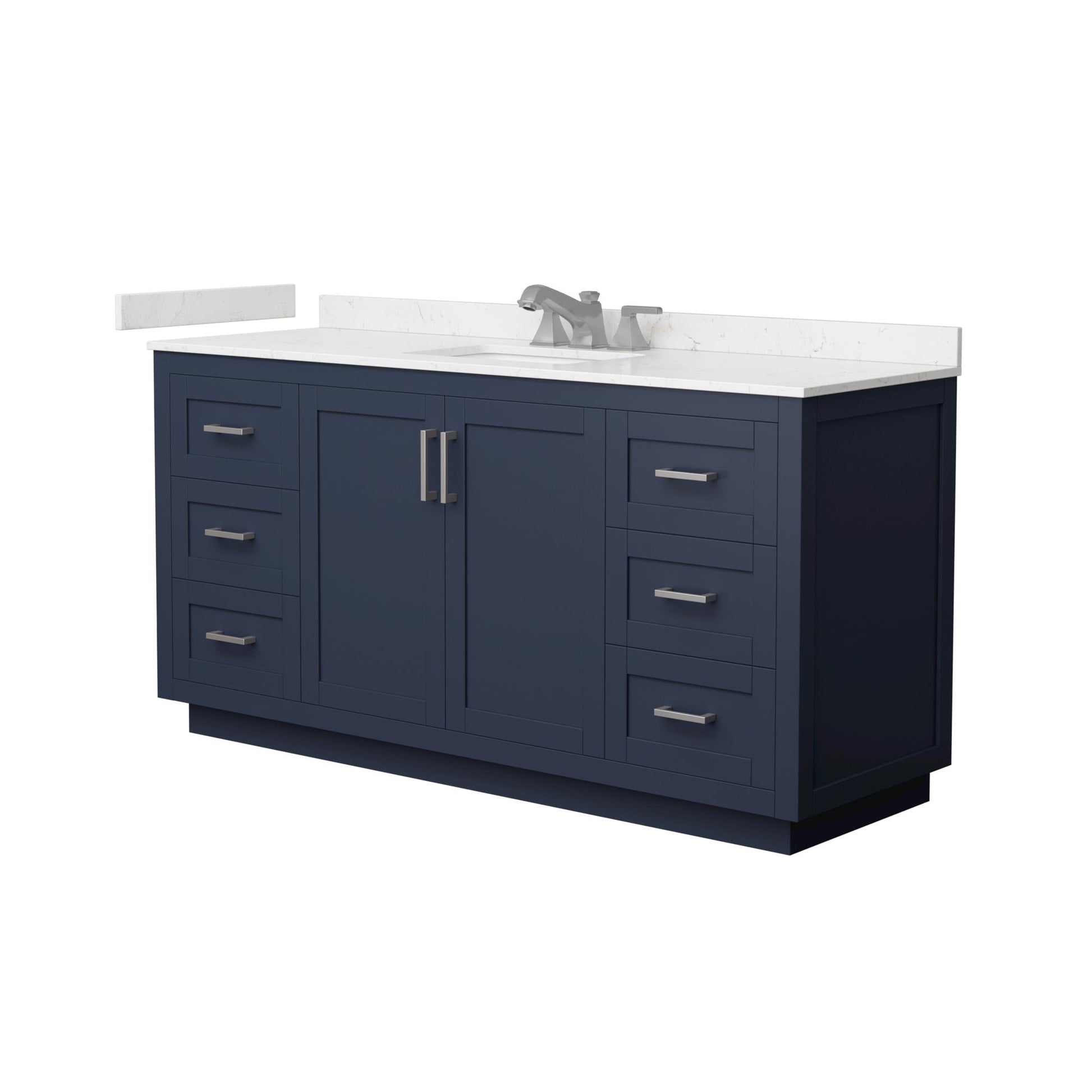 Wyndham Collection Miranda 66" Single Bathroom Vanity in Dark Blue, Carrara Cultured Marble Countertop, Undermount Square Sink (3-Hole), Brushed Nickel Trim
