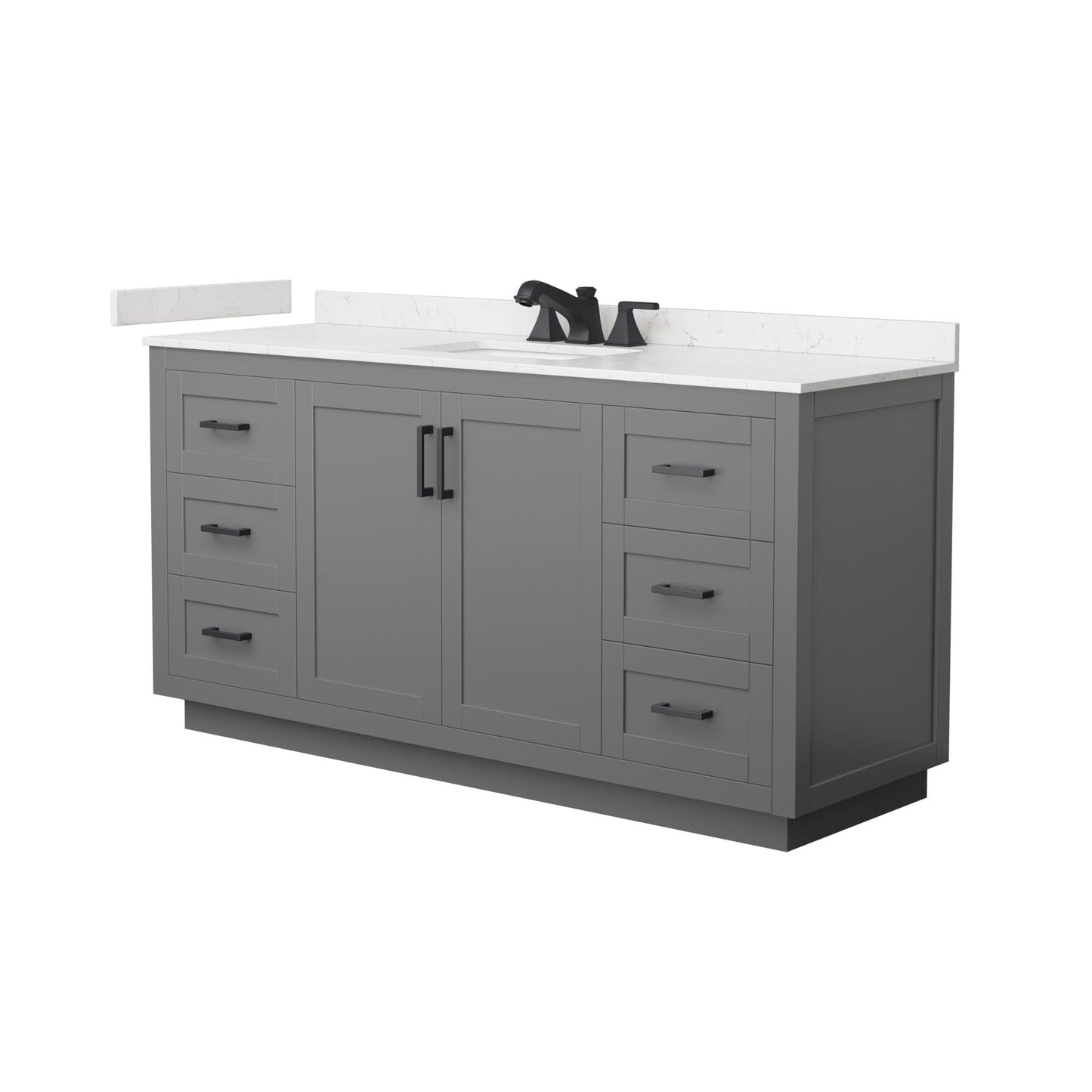 Wyndham Collection Miranda 66" Single Bathroom Vanity in Dark Gray, Carrara Cultured Marble Countertop, Undermount Square Sink (3-Hole), Matte Black Trim