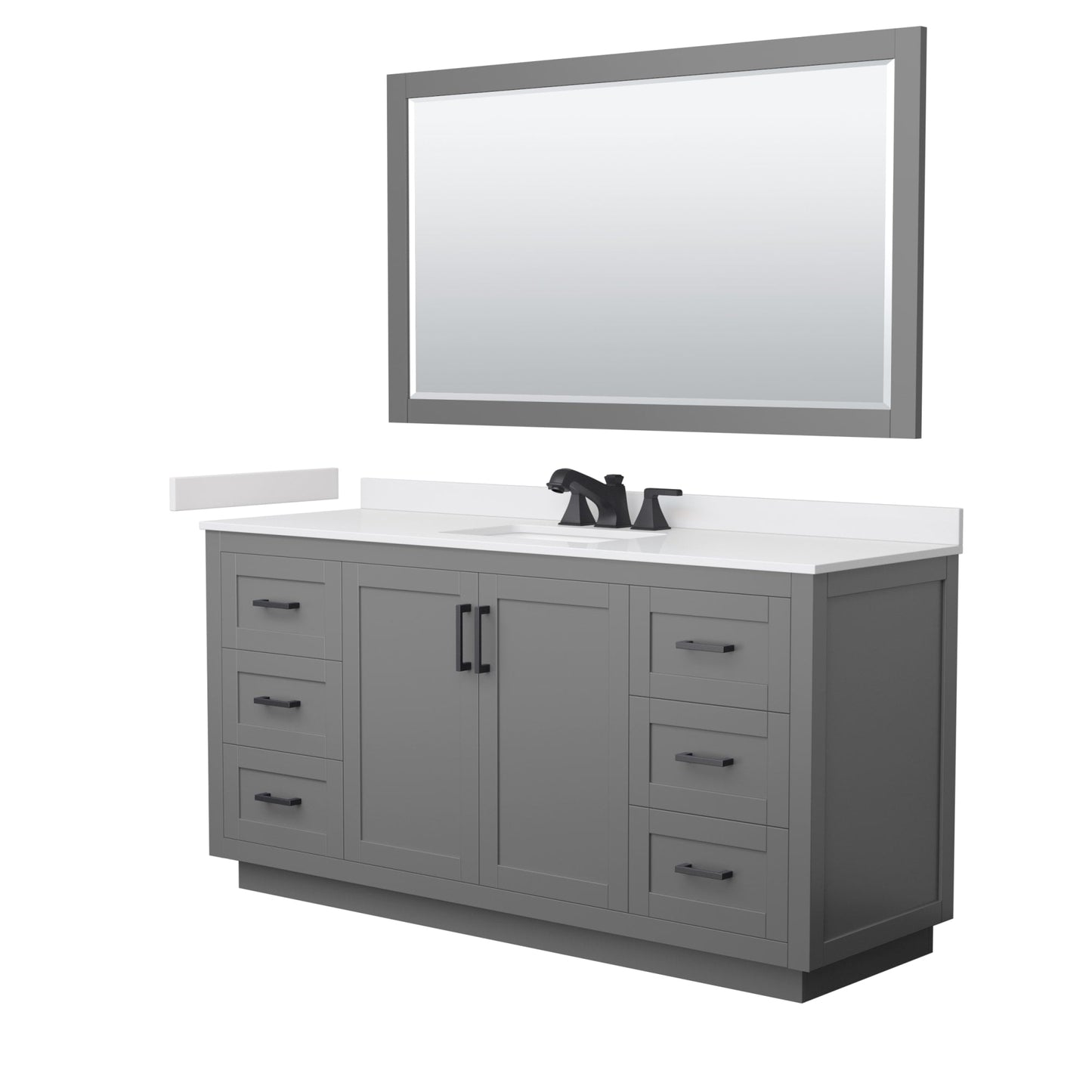 Wyndham Collection Miranda 66" Single Bathroom Vanity in Dark Gray, White Cultured Marble Countertop, Undermount Square Sink (3-Hole), Matte Black Trim and 58" Mirror
