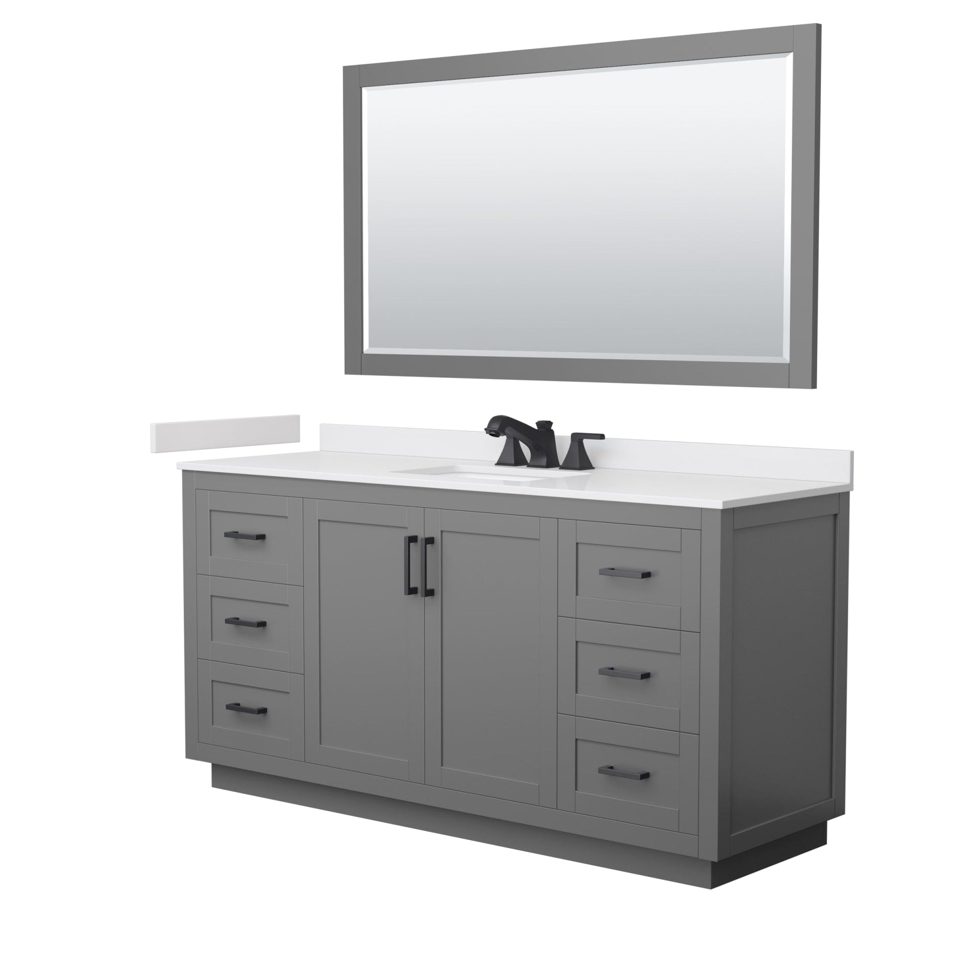 Wyndham Collection Miranda 66" Single Bathroom Vanity in Dark Gray, White Cultured Marble Countertop, Undermount Square Sink (3-Hole), Matte Black Trim and 58" Mirror