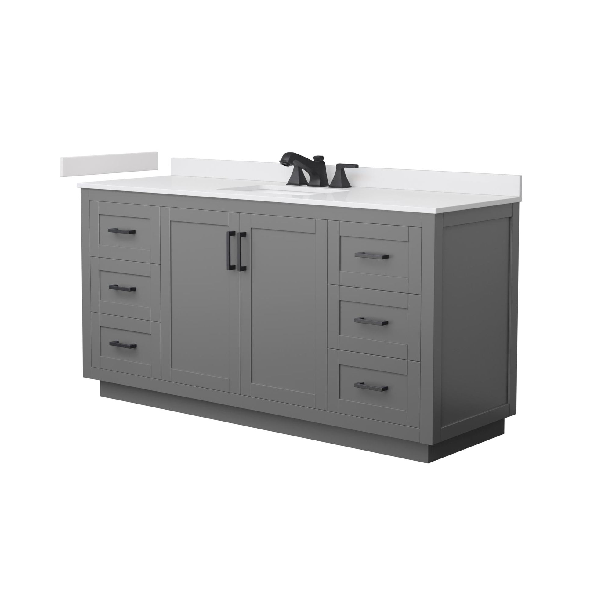 Wyndham Collection Miranda 66" Single Bathroom Vanity in Dark Gray, White Cultured Marble Countertop, Undermount Square Sink (3-Hole), Matte Black Trim
