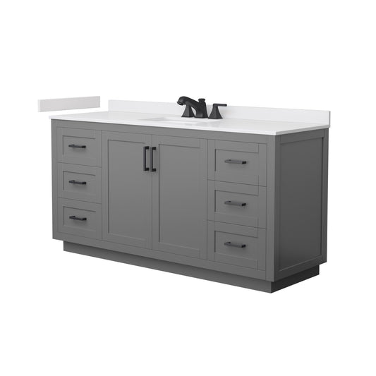 Wyndham Collection Miranda 66" Single Bathroom Vanity in Dark Gray, White Cultured Marble Countertop, Undermount Square Sink (3-Hole), Matte Black Trim