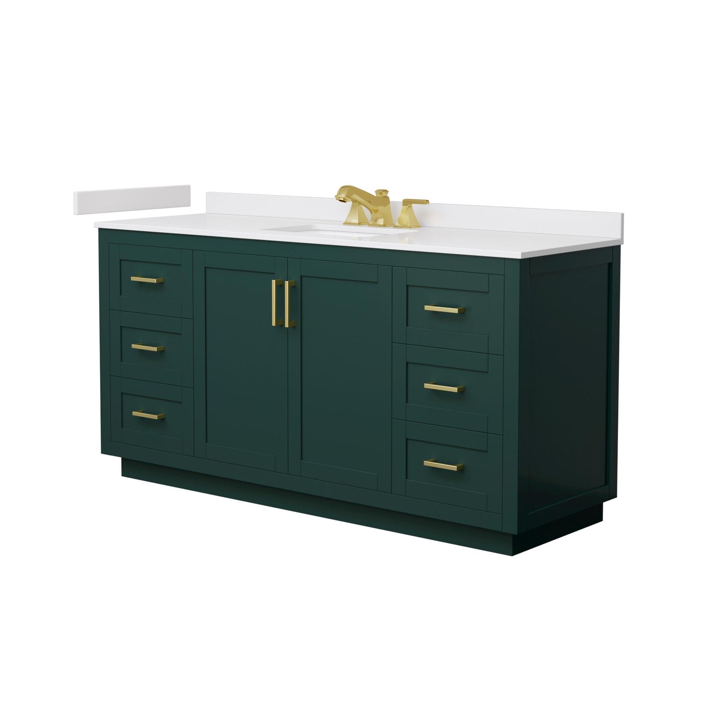 Wyndham Collection Miranda 66" Single Bathroom Vanity in Green, White Cultured Marble Countertop, Undermount Square Sink (3-Hole), Brushed Gold Trim