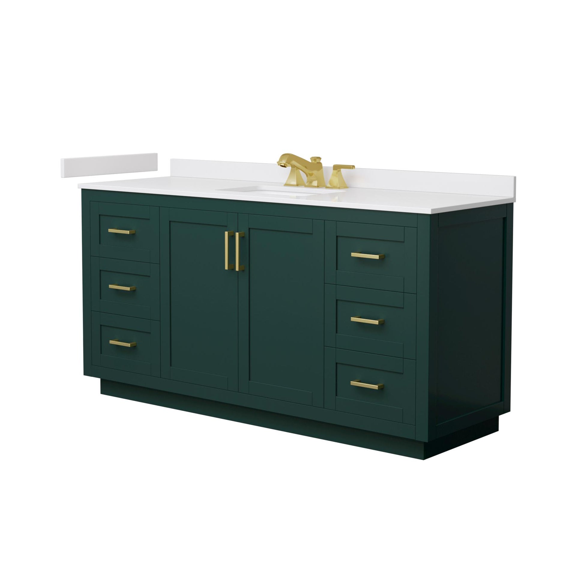 Wyndham Collection Miranda 66" Single Bathroom Vanity in Green, White Cultured Marble Countertop, Undermount Square Sink (3-Hole), Brushed Gold Trim