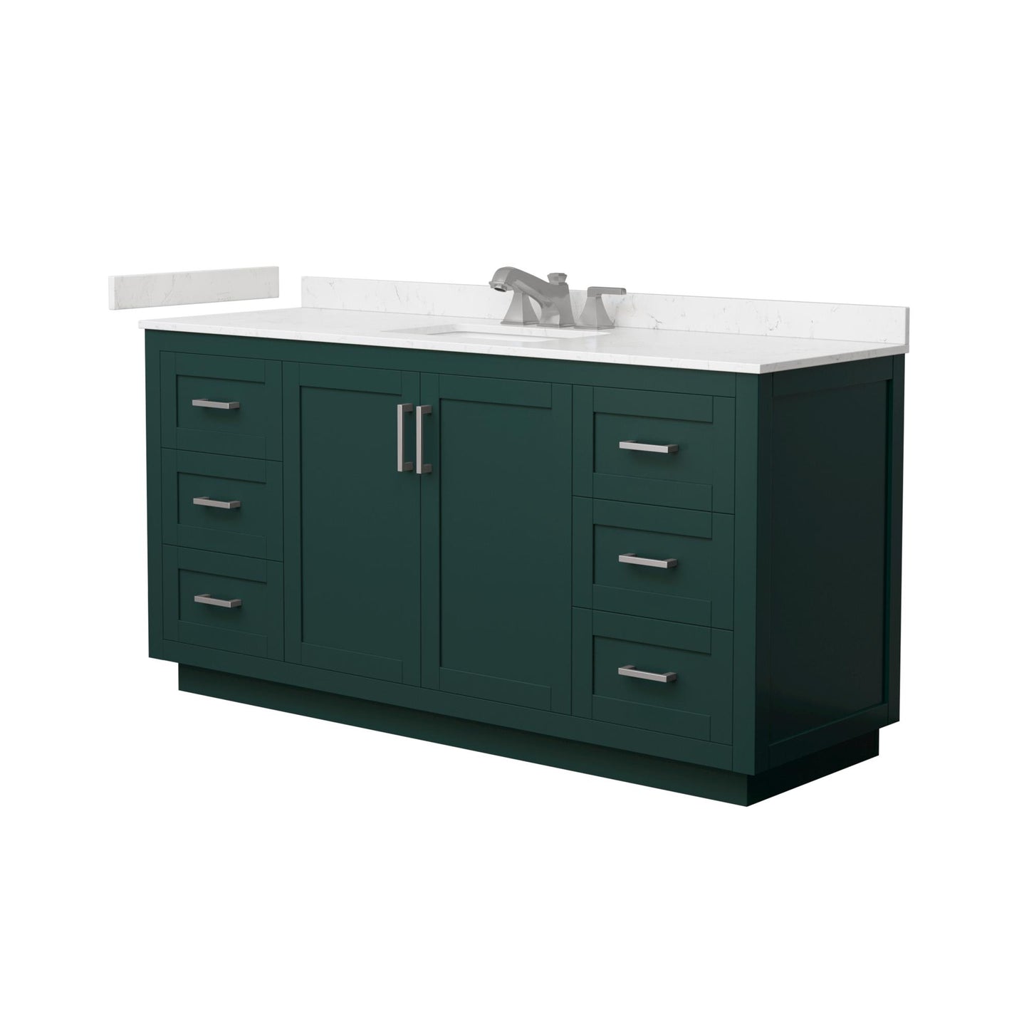 Wyndham Collection Miranda 66" Single Bathroom Vanity in Green, Carrara Cultured Marble Countertop, Undermount Square Sink (3-Hole), Brushed Nickel Trim