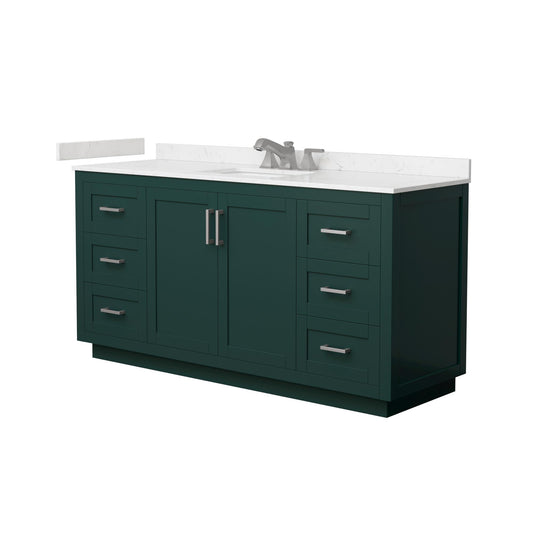 Wyndham Collection Miranda 66" Single Bathroom Vanity in Green, Carrara Cultured Marble Countertop, Undermount Square Sink (3-Hole), Brushed Nickel Trim