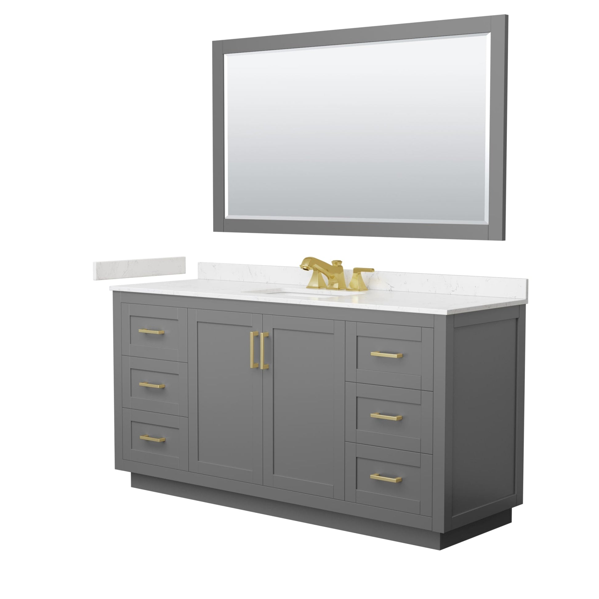 Wyndham Collection Miranda 66" Single Bathroom Vanity in Dark Gray, Carrara Cultured Marble Countertop, Undermount Square Sink (3-Hole), Brushed Gold Trim and 58" Mirror