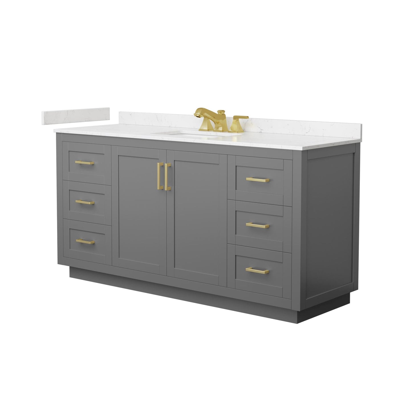 Wyndham Collection Miranda 66" Single Bathroom Vanity in Dark Gray, Carrara Cultured Marble Countertop, Undermount Square Sink (3-Hole), Brushed Gold Trim