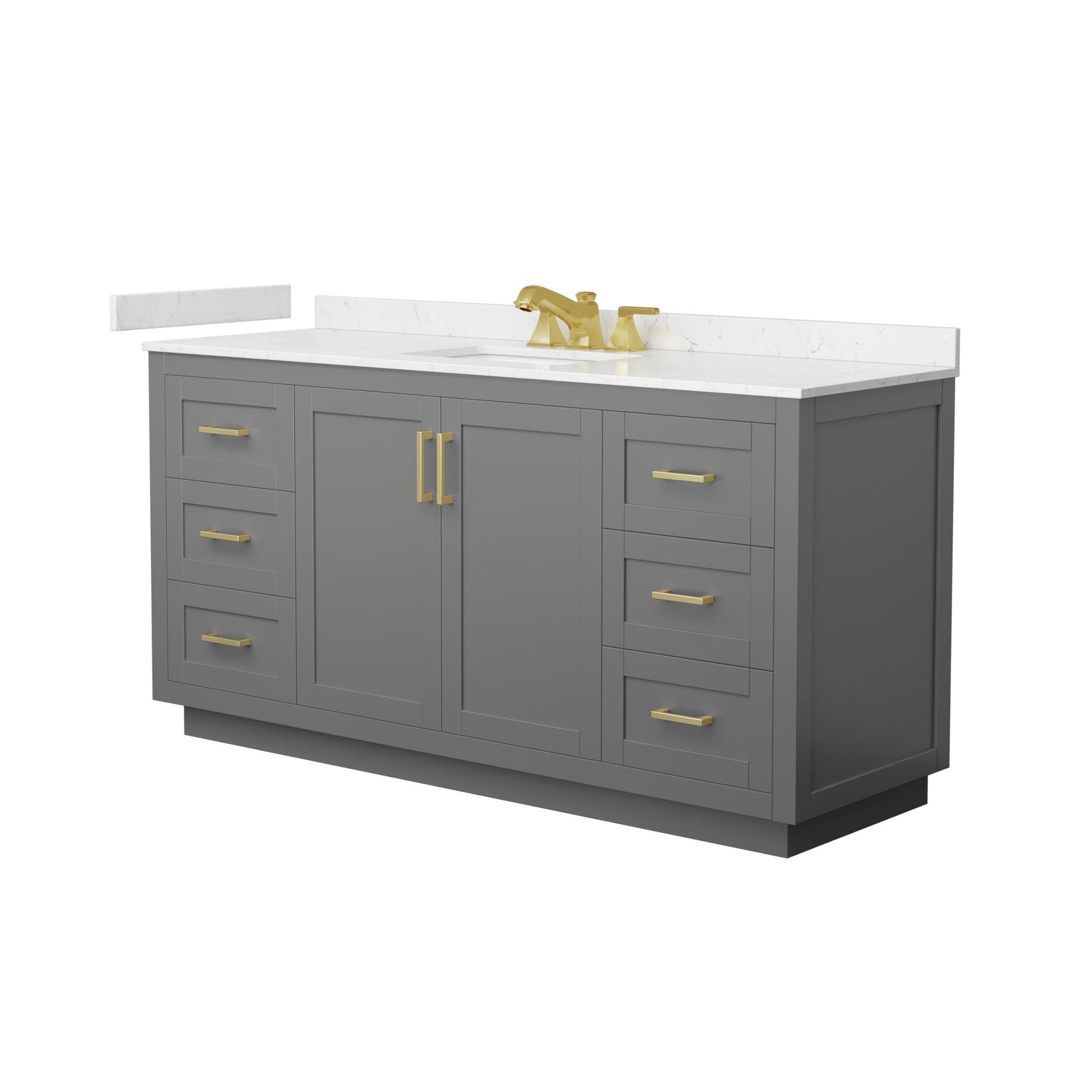Wyndham Collection Miranda 66" Single Bathroom Vanity in Dark Gray, Carrara Cultured Marble Countertop, Undermount Square Sink (3-Hole), Brushed Gold Trim