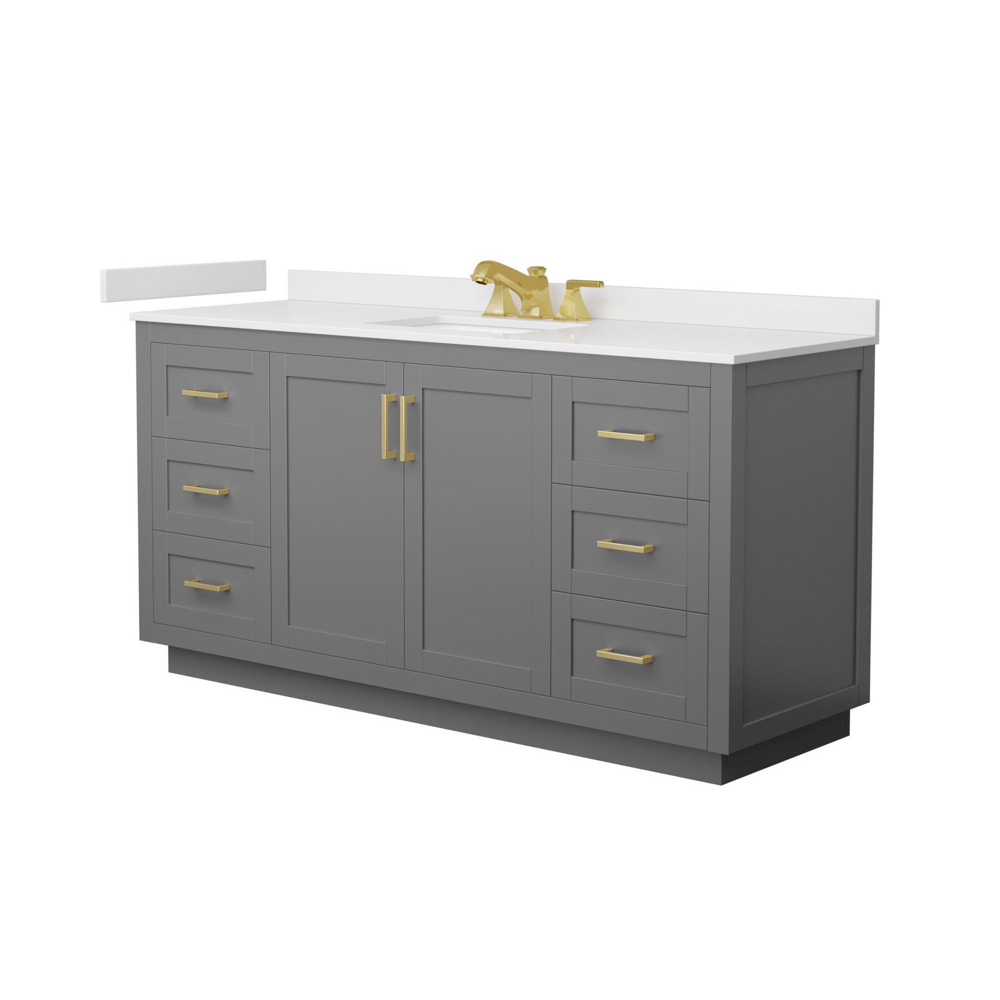 Wyndham Collection Miranda 66" Single Bathroom Vanity in Dark Gray, White Cultured Marble Countertop, Undermount Square Sink (3-Hole), Brushed Gold Trim
