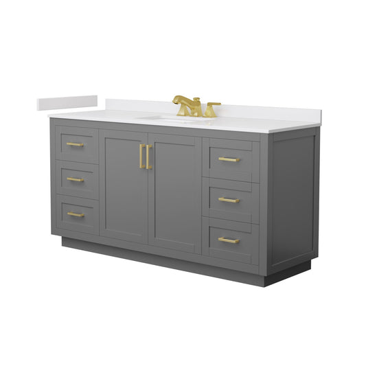 Wyndham Collection Miranda 66" Single Bathroom Vanity in Dark Gray, White Cultured Marble Countertop, Undermount Square Sink (3-Hole), Brushed Gold Trim