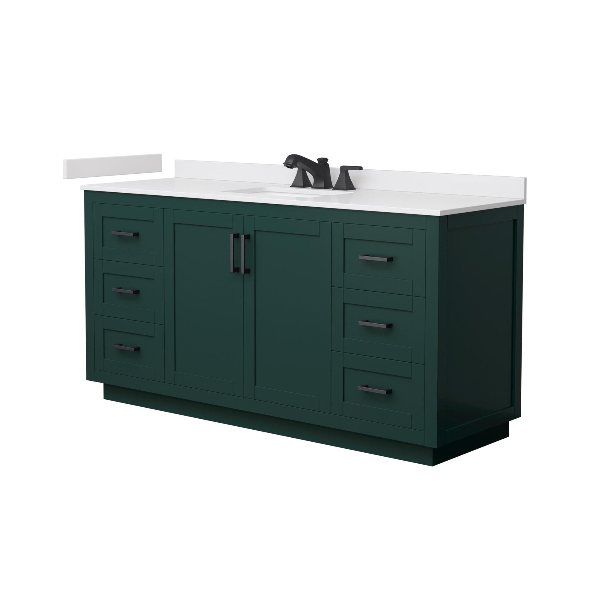 Wyndham Collection Miranda 66" Single Bathroom Vanity in Green, White Cultured Marble Countertop, Undermount Square Sink (3-Hole), Matte Black Trim