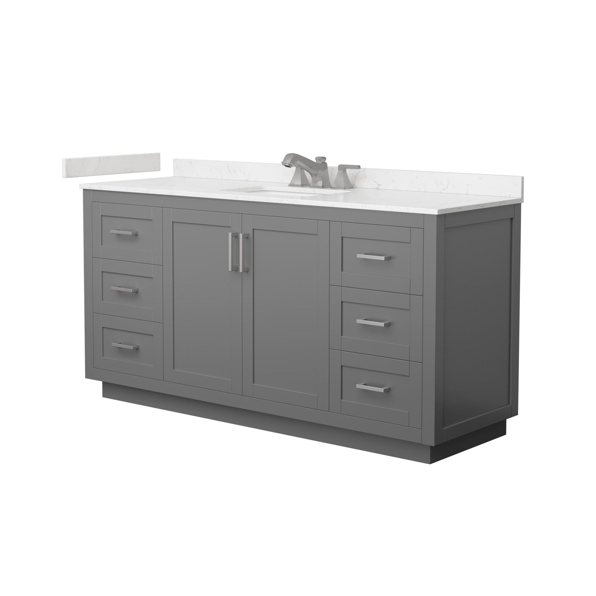 Wyndham Collection Miranda 66" Single Bathroom Vanity in Dark Gray, Carrara Cultured Marble Countertop, Undermount Square Sink (3-Hole), Brushed Nickel Trim