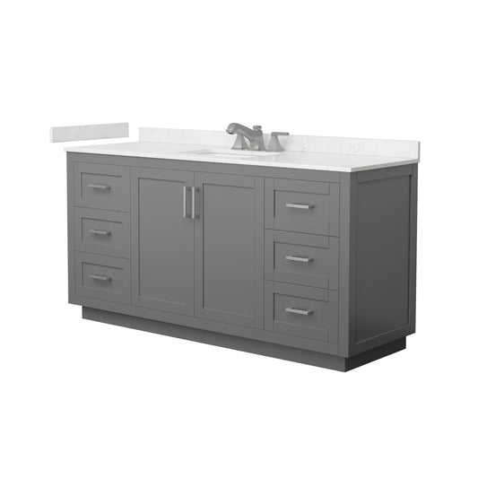 Wyndham Collection Miranda 66" Single Bathroom Vanity in Dark Gray, Carrara Cultured Marble Countertop, Undermount Square Sink (3-Hole), Brushed Nickel Trim