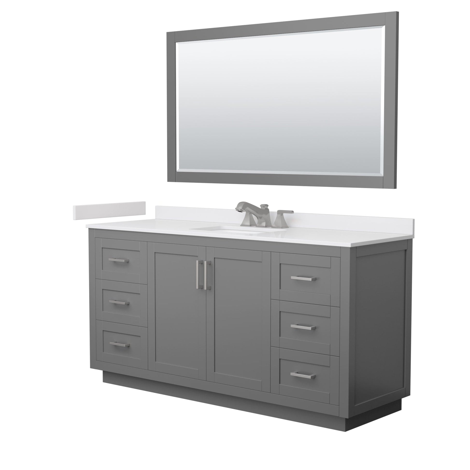Wyndham Collection Miranda 66" Single Bathroom Vanity in Dark Gray, White Cultured Marble Countertop, Undermount Square Sink (3-Hole), Brushed Nickel Trim and 58" Mirror